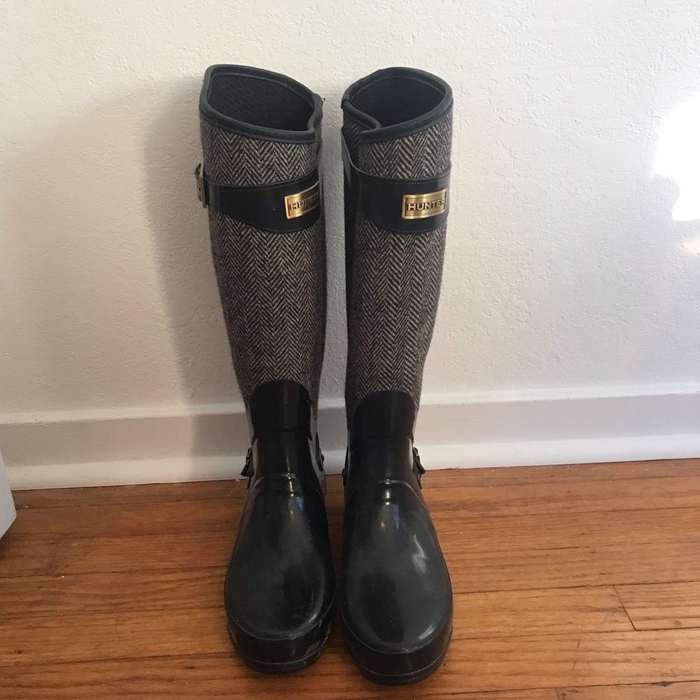 Hunter Regent Apsley Tall Boots Black Herringbone Sz 9